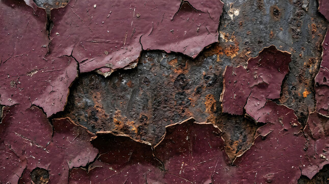 Peeling paint texture on weathered metal surface with visible rust and corrosion