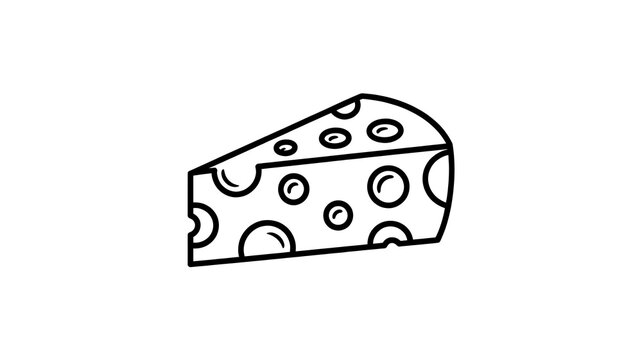 A black and white line drawing of a slice of cheese