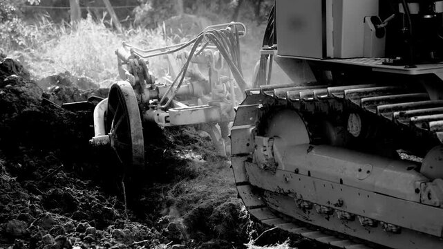 Lavorazione del terreno con mezzo cingolato aratura terreno molto duro