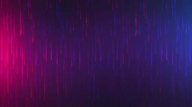 Animated digital rain effect with vibrant neon purple and blue gradient background.