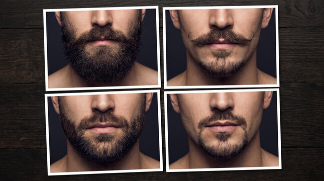 Beard and mustache styles collage showcasing different grooming options  