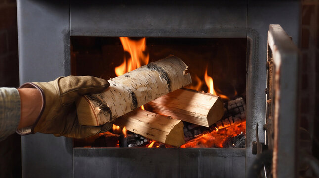 Burning Firewood Logs Inside Traditional Fireplace