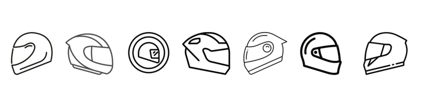 various helmet vector icons for sports, motorcycle, bicycle, and safety protection gear