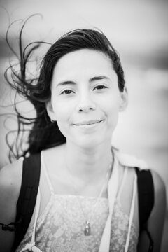 Hair blown woman portrait