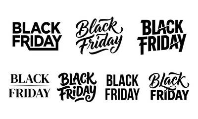 Obraz premium Black friday lettering logo set, modern and vintage sale calligraphy typography badges