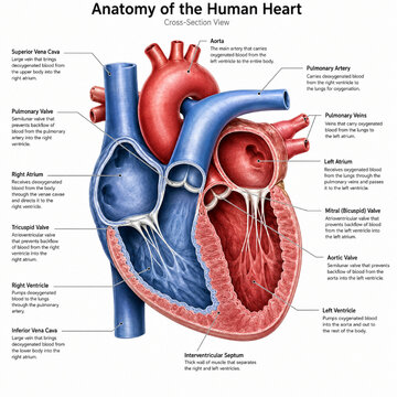 Human Heart Anatomy Cross-Section &ndash; Chambers, Valves & Major Blood Vessels