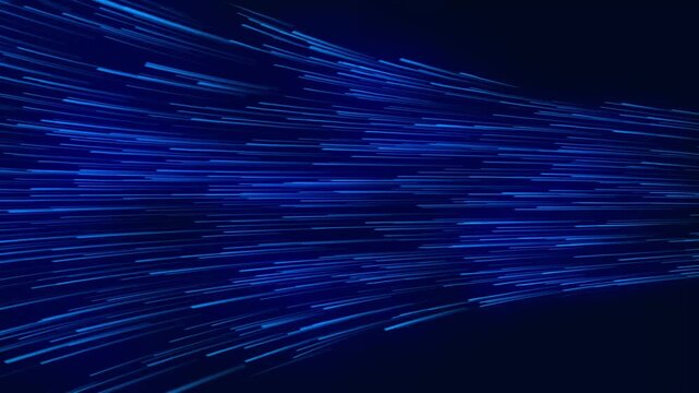 Cold air flow from conditioner effect. air light effect with blue rays. Freezing wind waves air blowing effect. Abstract directional optical fiber neon lines on black Background. Air cooling process