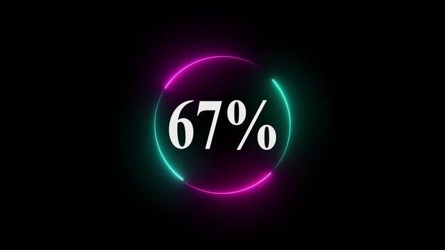 67% text icon neon circle Animation modern Minimal clean shiny Typography Counter Progress meter Loading indicator loop seamless Animation background video.....