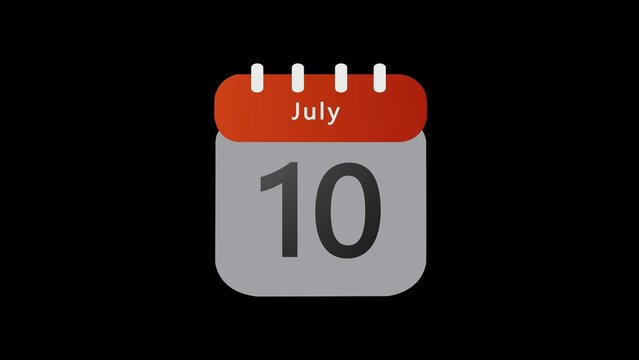 Minimalist digital calendar showing the tenth day of july isolated on a solid black background, for scheduling and, time management projects, or web interface application