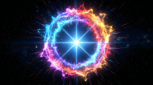 Colorful abstract explosion with bright light and smoke effects