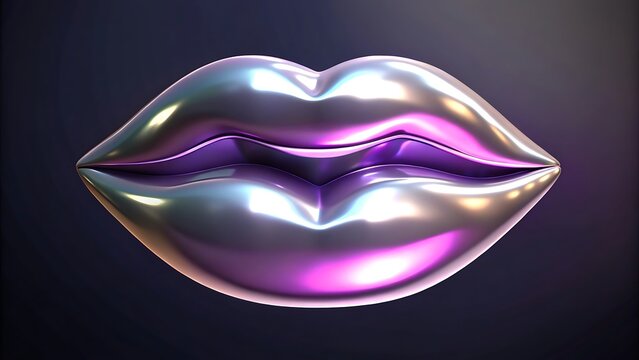 Stylish metallic lips graphic with shimmering purple and gold reflective surface for creative design projects