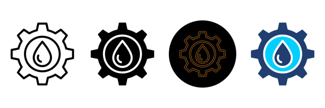 Four Different Styles Of Gear And Water Icons