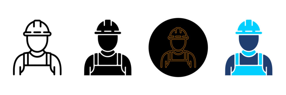 Set Of Four Construction Worker Icon Style Variations