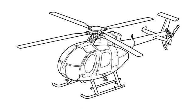 Modern Isometric Helicopter Monoline Vector Illustration Side Perspective
