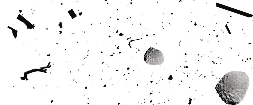 Asteroids falling towards earth concept with space rocks isolated on black