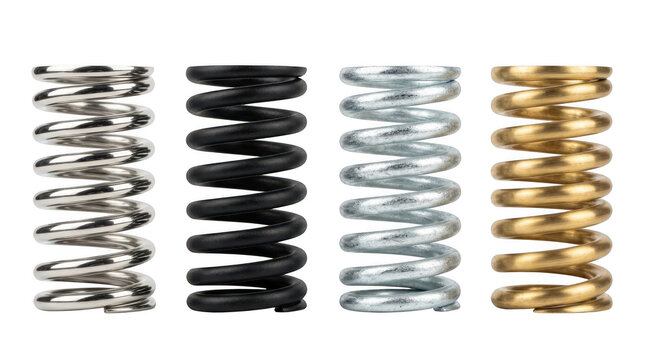 Four different metal coil springs isolated on transparent background