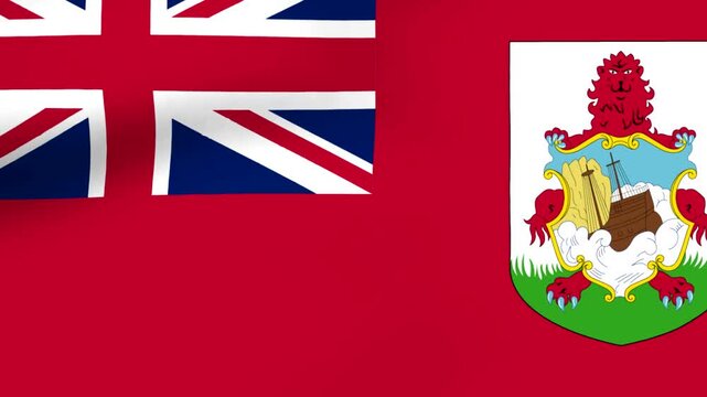 Waving national flag of Bermuda featuring the red ensign and coat of arms