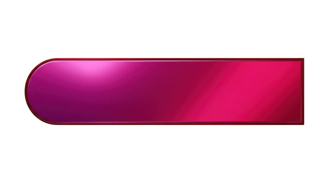 Glossy pink metallic button with rounded left side isolated on transparent background