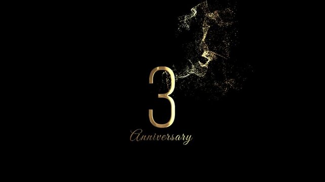 Golden banner congratulations on the 3rd anniversary, gold particles, transparent background