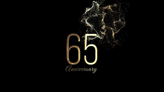 Golden banner congratulations on the 65th anniversary, gold particles, transparent background