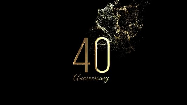 Golden banner with 40th anniversary greetings, gold particles, transparent background