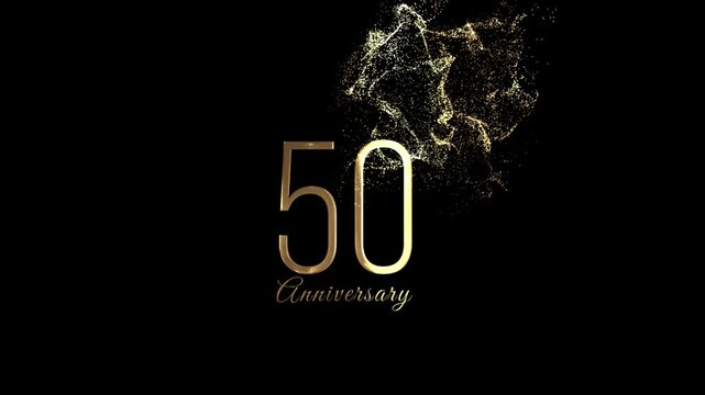 Golden banner with 50th anniversary greetings, gold particles, transparent background