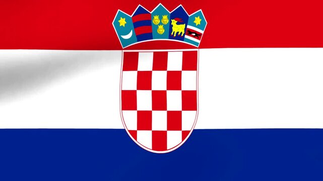 Waving national flag of Croatia with red white and blue stripes and the traditional central heraldic coat of arms