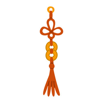Flat vector illustration of a decorative Chinese lantern ornament with tassel, loop, knots and traditional details, isolated on white background.