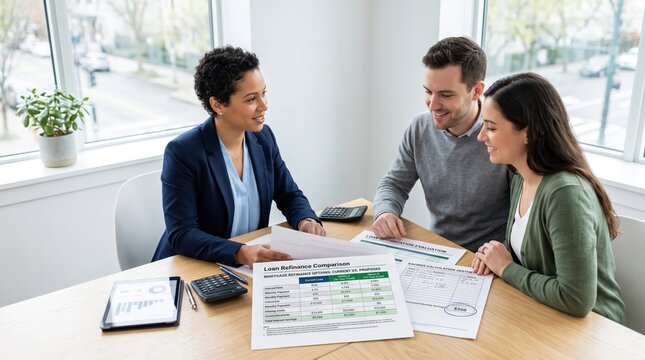 Financial advisor reviews investment and planning documents with a male client in a modern office, financial consultation, wealth management, portfolio planning, investment strategy.