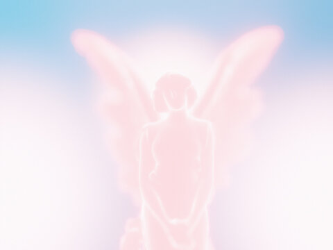 Ethereal dreamy angel figure with wings surreal Illustration.