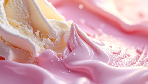 Close-up Macro of Swirling Pink and Vanilla Ice Cream