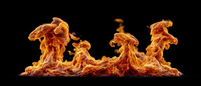 Three Fire Horses Galloping Through Dark Night.