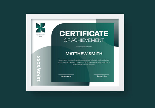 White and Dark Green Gradient Modern Geometric Certificate of Achievement
