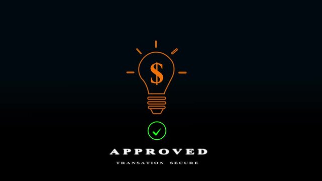 Glowing light bulb icon with green checkmark badge, approved business idea and valid solution flat vector motion graphics animation video