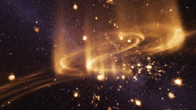 Golden light energy spirals forming a brilliant supernova in deep space