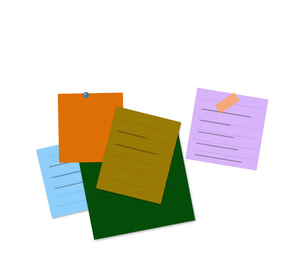 Colorful folded paper notes with doodles and sticky notes