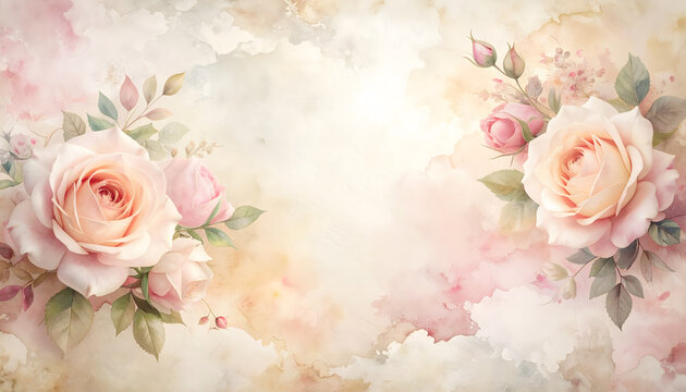 Abstract soft grunge floral wash featuring blurred rose shapes bleeding into ink stains creating a dreamy mood generative AI