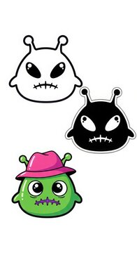 Set of cute alien cartoon characters isolated on white background with sci fi creature character