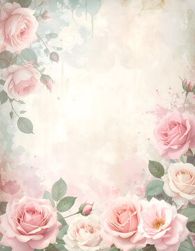 Blush roses bleeding softly into a distressed cream surface creating a romantic mood generative AI
