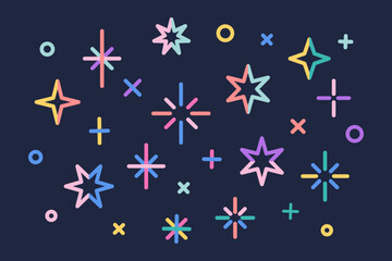 Fototapeta premium Glowing festive light background. Neon stars, sparkles and fireworks on a blue background. Celebration design Illustration.