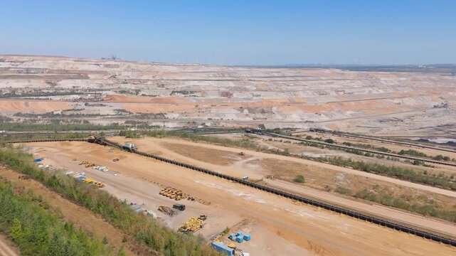 Hambach open pit mine operation area, coal mining lignite, industry, gigantic exavation of fossil fuels, damage to environment and ecosystem