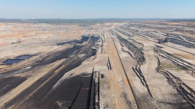 Hambach open pit mine operation area, coal mining lignite, industry, gigantic exavation of fossil fuels, damage to environment and ecosystem