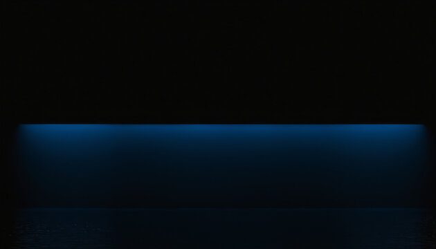Minimalist abstract dark background with thin glowing blue neon horizon line