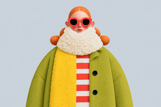 Stylish woman in winter coat with scarf and sunglasses