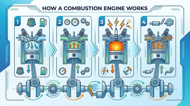 Four stroke internal combustion engine working principle diagram