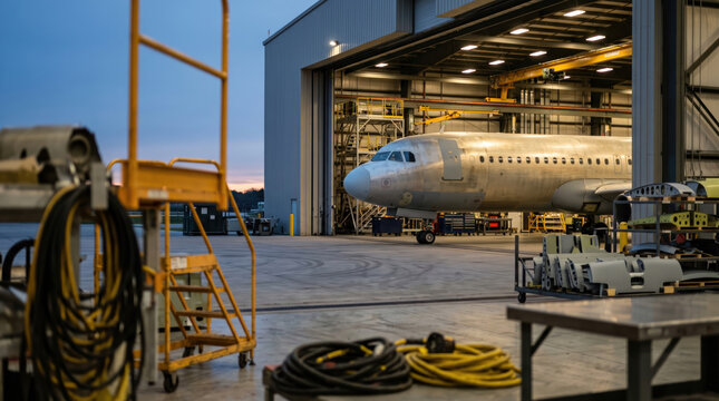 Unpainted Aircraft on the Apron at Dusk