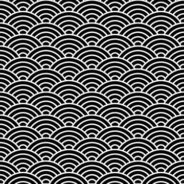 Japanese Wave Pattern, Seamless Pattern, repeating texture, black and white texture, 8k