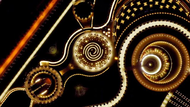 Krasnodar, Russia. Public park - Krasnodar. Flying over the park at night. Drone footage, HEAD OVER SHOT with rotation