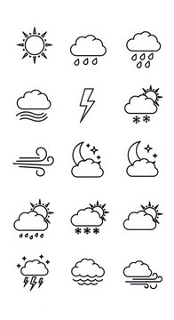 Weather forecast icon set including sun rain clouds lightning and wind with forecast, meteorology