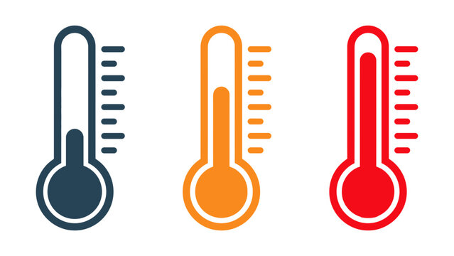 Three colorful thermometers displaying varying temperatures with a simple flat design on a clean white background